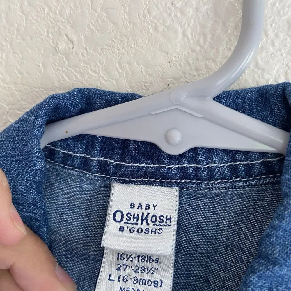 Vintage Oshkosh Denim Jacket Kids 6/9 Month Truck Repair Embroidered